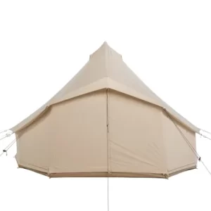 Rear view of breathable canvas glamping tent with full privacy and shade.