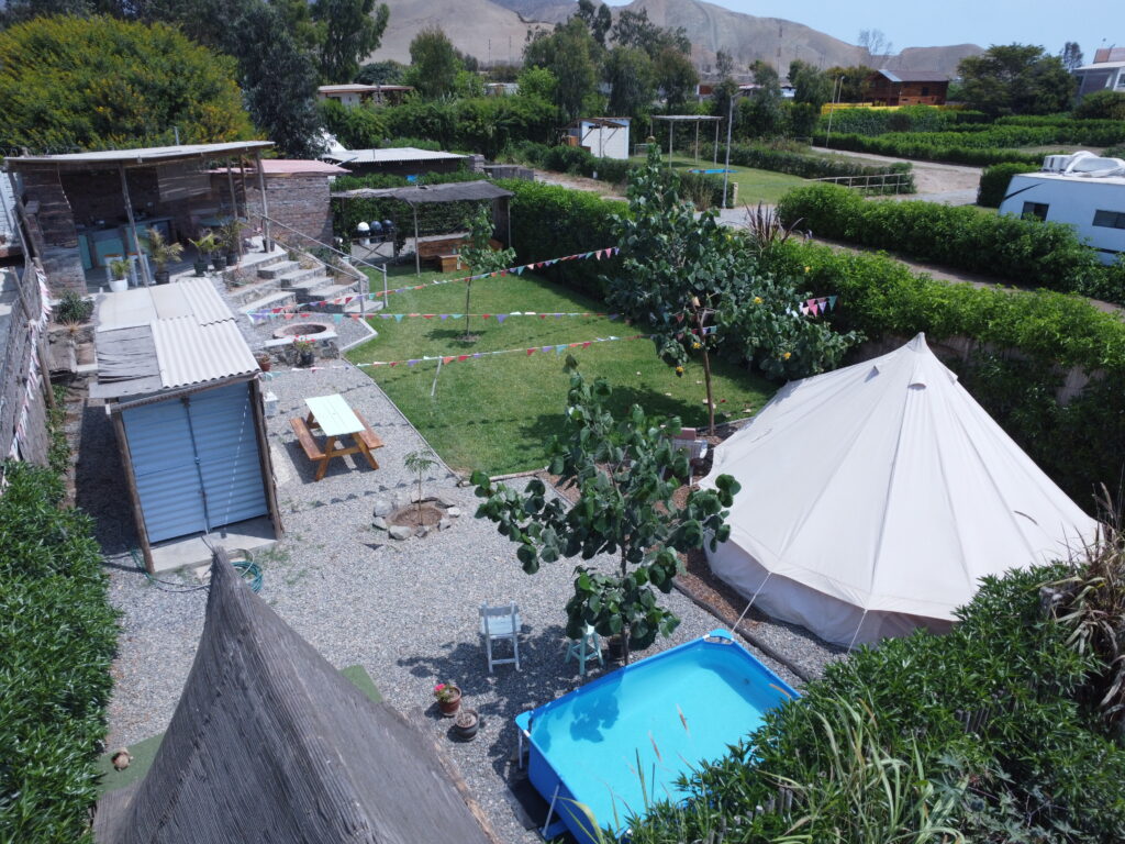 Drone shot glamping site bell tent consultancy