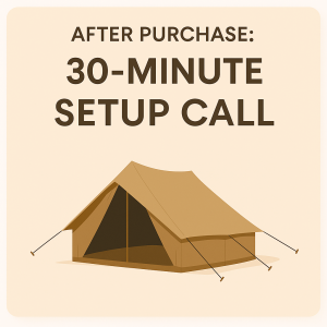 30 minute call after purchase of bell tent for glamping